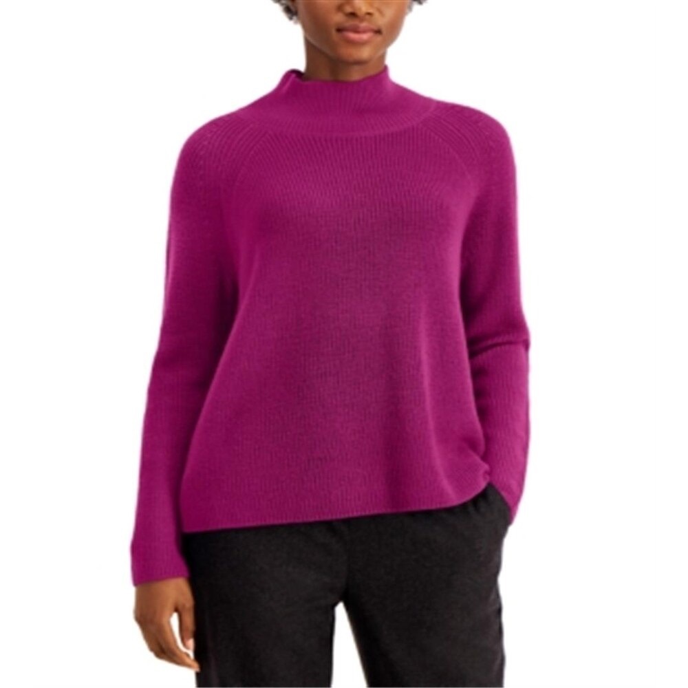 Eileen Fisher Cashmere Wool Blend Boxy Mock Neck Knit Sweater Pink S Classy Soft